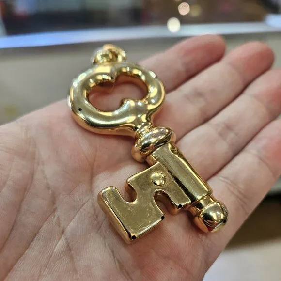 18K Yellow Gold Hollow Large Key Pendant 2.75x1.5 Inches 8-10mm Thick